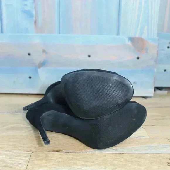 Black Lace Black Corset Faux Suede Vegan Stiletto Heels Size 6 NWOT - Picture 5 of 9